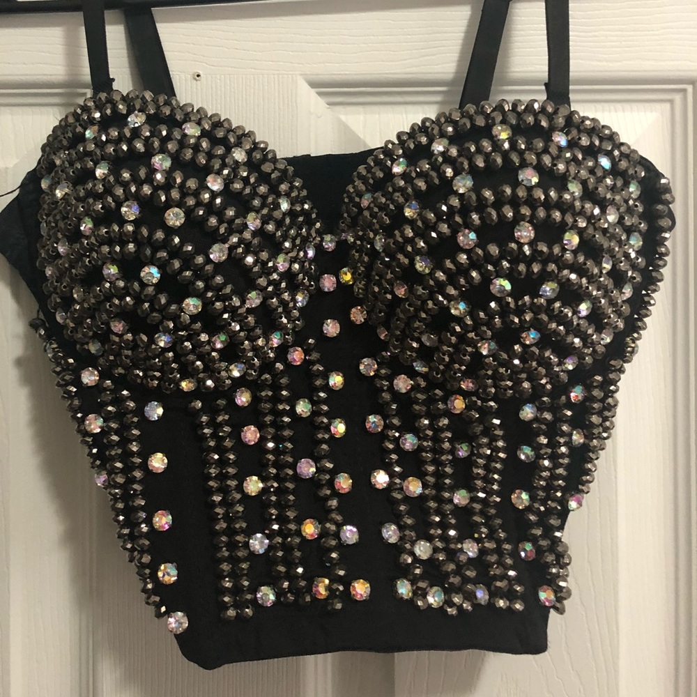 EDM Bling Sparkle Crop Brassiere/Corset - Black